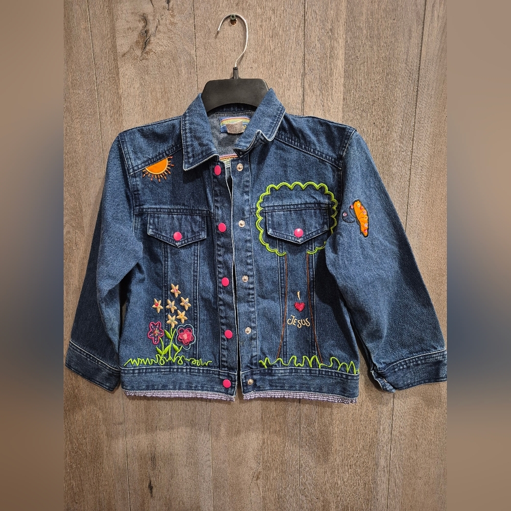 I Love Jesus (Girls Size Medium) Fits up to 10/12 Blue Denim Embroidered Jacket